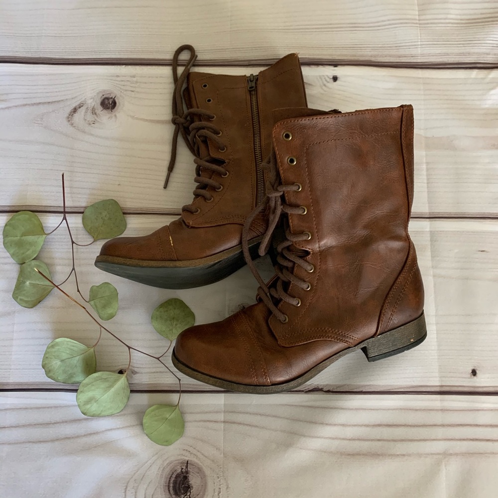 Faux Brown Leather Boots